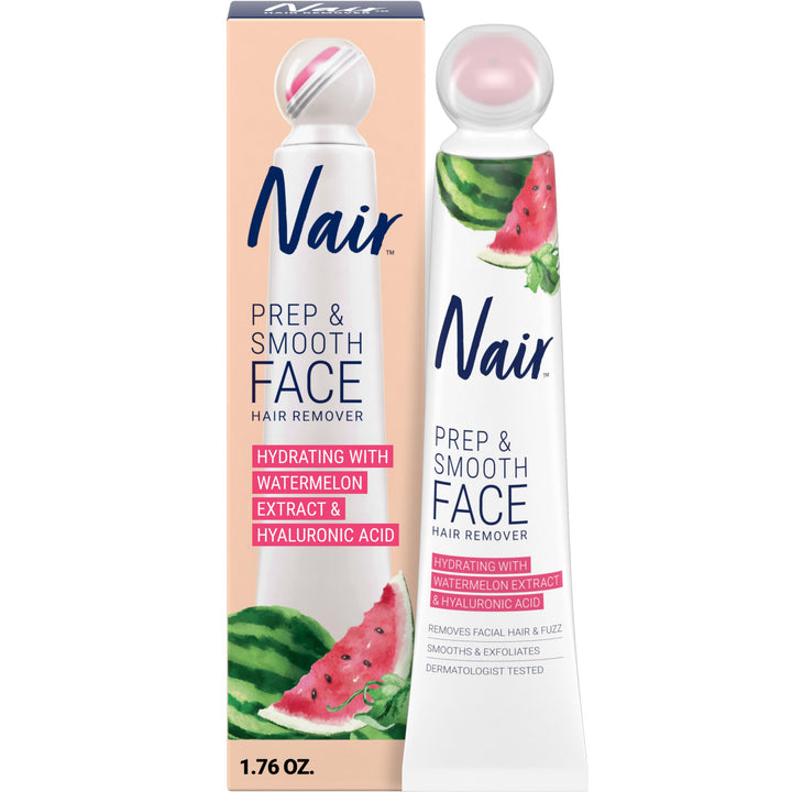 NAIR Prep & Smooth Face Exfoliating Depilatory Cream for Women - Effective Hair Removal for Smooth Skin with Hyaluronic Acid, 1.76 oz