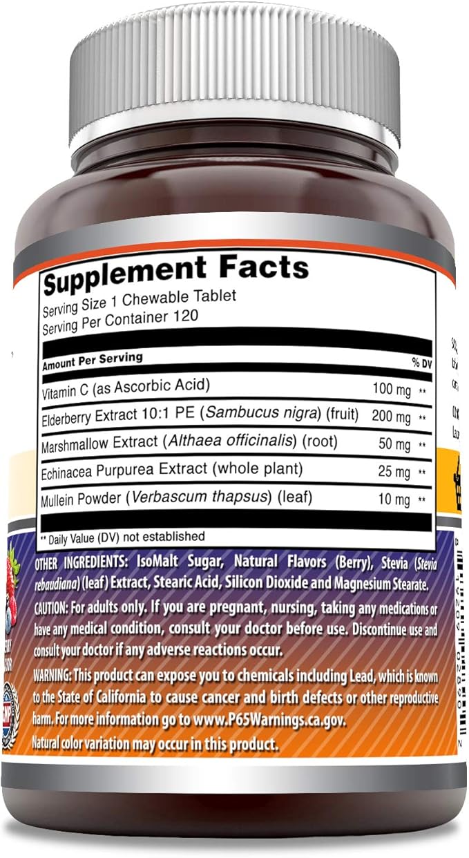 Amazing Formulas Elderberry Complex Supplement | 120 Chewable Tablets | Berry Flavor | Non-GMO | Gluten-Free | Made in USA
