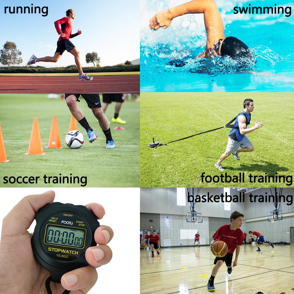 FCXJTU Digital Simple Pure Stopwatch Timer, No Bells, No Alarm, No Clock, Simple Basic Operation, Clear Display, ON/Off, Silent Stop Watch for Swimming Running Training Kids Coaches Referees Teachers