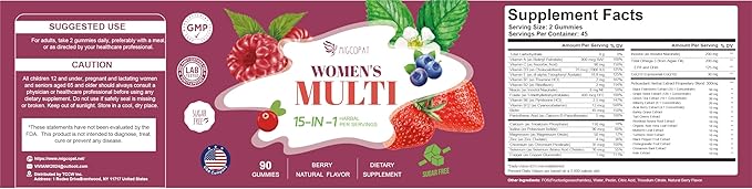 Women Multivitamins Gummy, Omega-3, Inositol, CoQ10, Vitamins A, C, D3, E, B12, Sugar Free, Adults Multivitamin for Heart, Brain Health, Berry Flavor