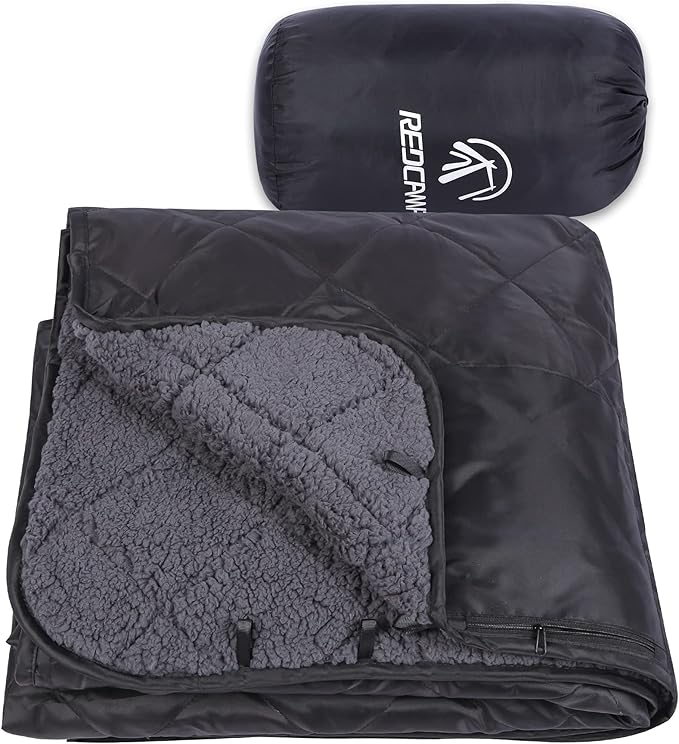 REDCAMP Large Warm Blanket with Sherpa Lining, Cold Weather Outdoor Blanket Windproof for Camping Stadium, Machine Washable 79"x 79"