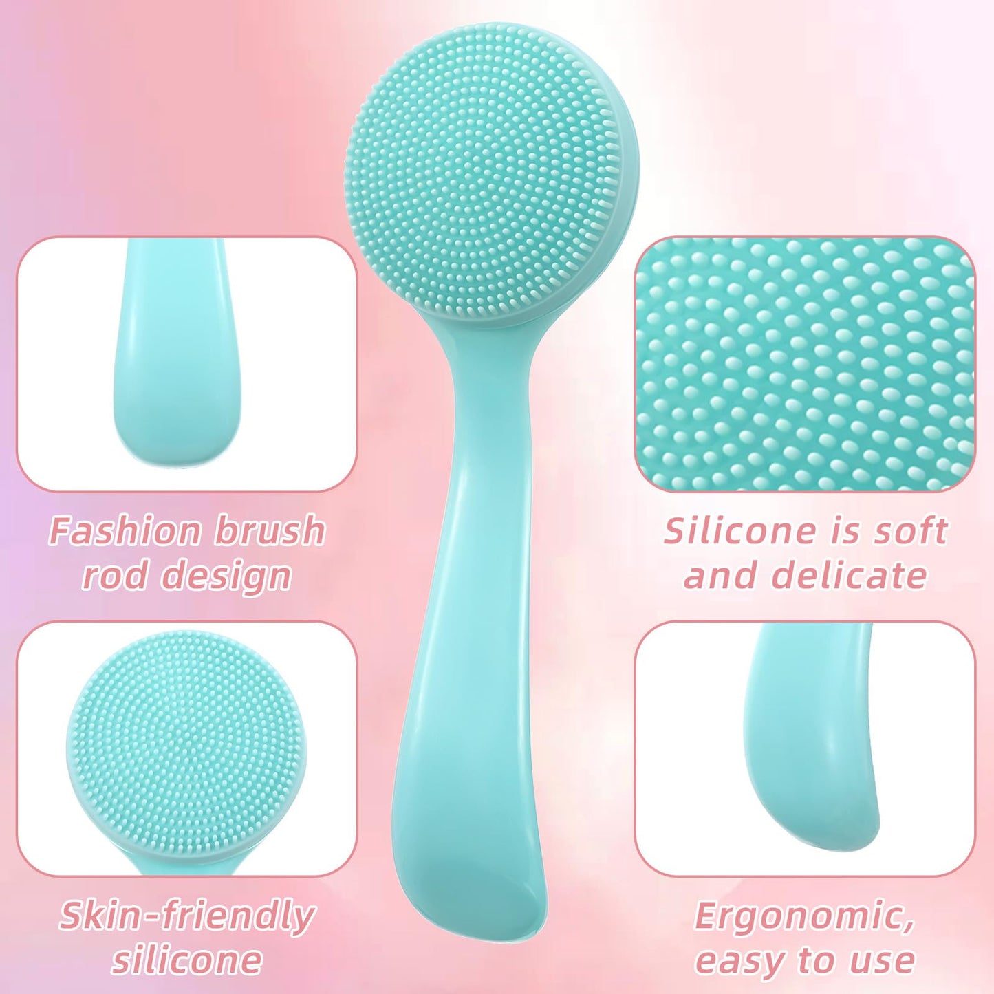 2Pcs Silicone Face Scrubber, Skin Friendly Pore Cleaning Brush Facial Cleansing Brushes for Women Men Blackheads Whiteheads Makeup Skincare Removal (Blue, Pink)