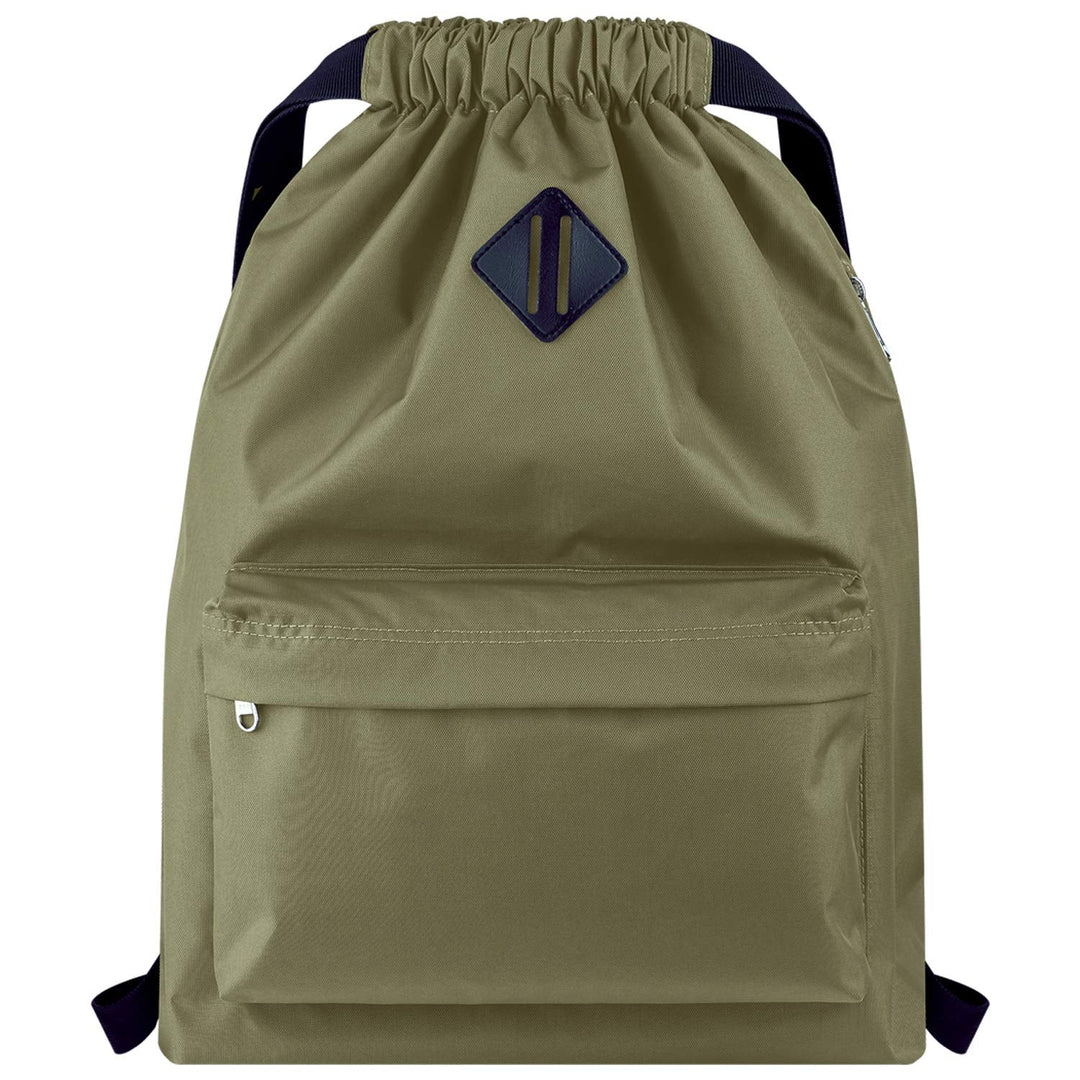 Vorspack Drawstring Backpack Water Resistant String Bag Sports Gym Sack with Side Pocket for Men Women - Green