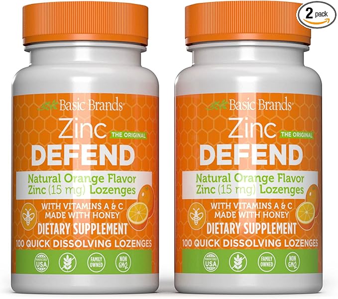 – Zinc Orange Defend - 100 Lozenges - Natural Orange Flavor Zinc–Lozenges - Immune Boost, Cold Relief, Non-GMO, Zinc Acetate & Vitamin C - 2-Pack