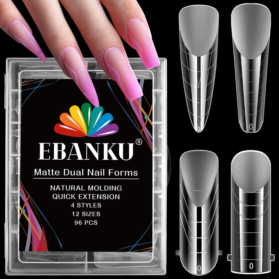 Ebanku Coffin Dual Nail Forms For Poly Extension Gel, 120 Pcs Structure Builder Nail Gel Nail Molds For Solid Nail Gel Glue Poly
