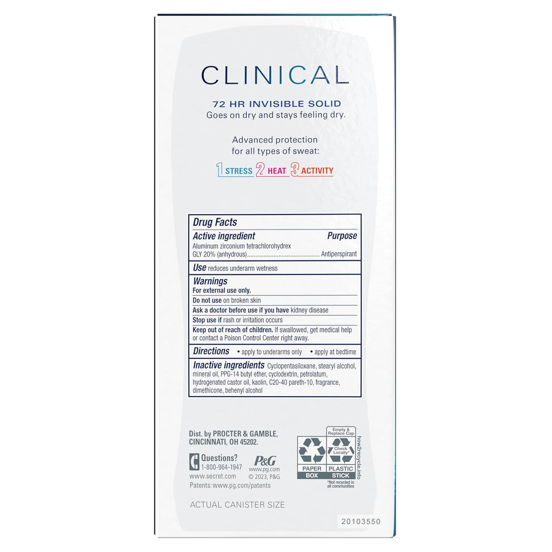 Secret Clinical Strength Antiperspirant Deodorant for Women | 72Hr Sweat & Odor Protection | Cool Waterlily Scent