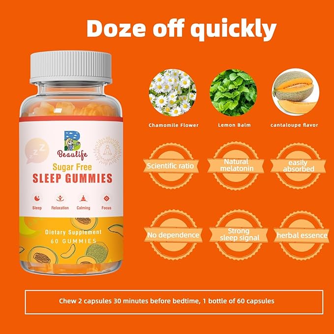 （2 Pack） 5 mg Melatonin Gummies, Sleep Support for Adults, Melatonin Supplements for Sleeping, 120 Cantaloupe Flavored