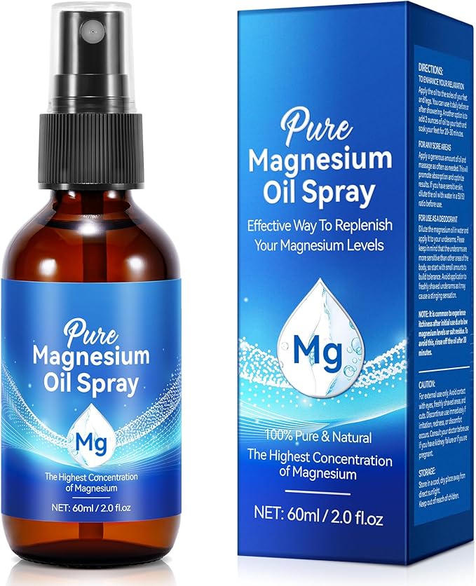 Magnesium Oil Spray, 100% Natural Magnesium Spray for Feet (17.5mg Magnesium in Each Spray) 2 Oz, Made with Concentrated Pure Magnesium Chloride Oil - Topical Magnesium Spray, Easy to Use