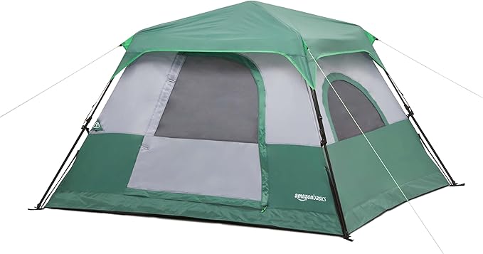 Amazon Basics Instant Camping Tent with Rainfly, Weather-Resistant, Quick Setup