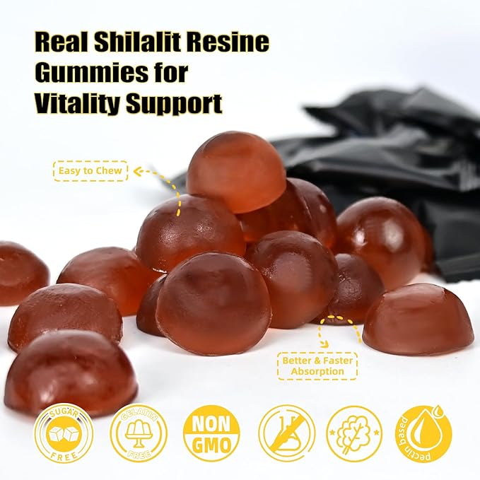 Shilajit Gummies for Men Women: Pure Himalayan Organic Shilajit with Ashwagandha 85+ Trace Minerals & Fulvic Acid Individually Wrapped for Energy Brain Immunity Support No Sugar 40 Servings