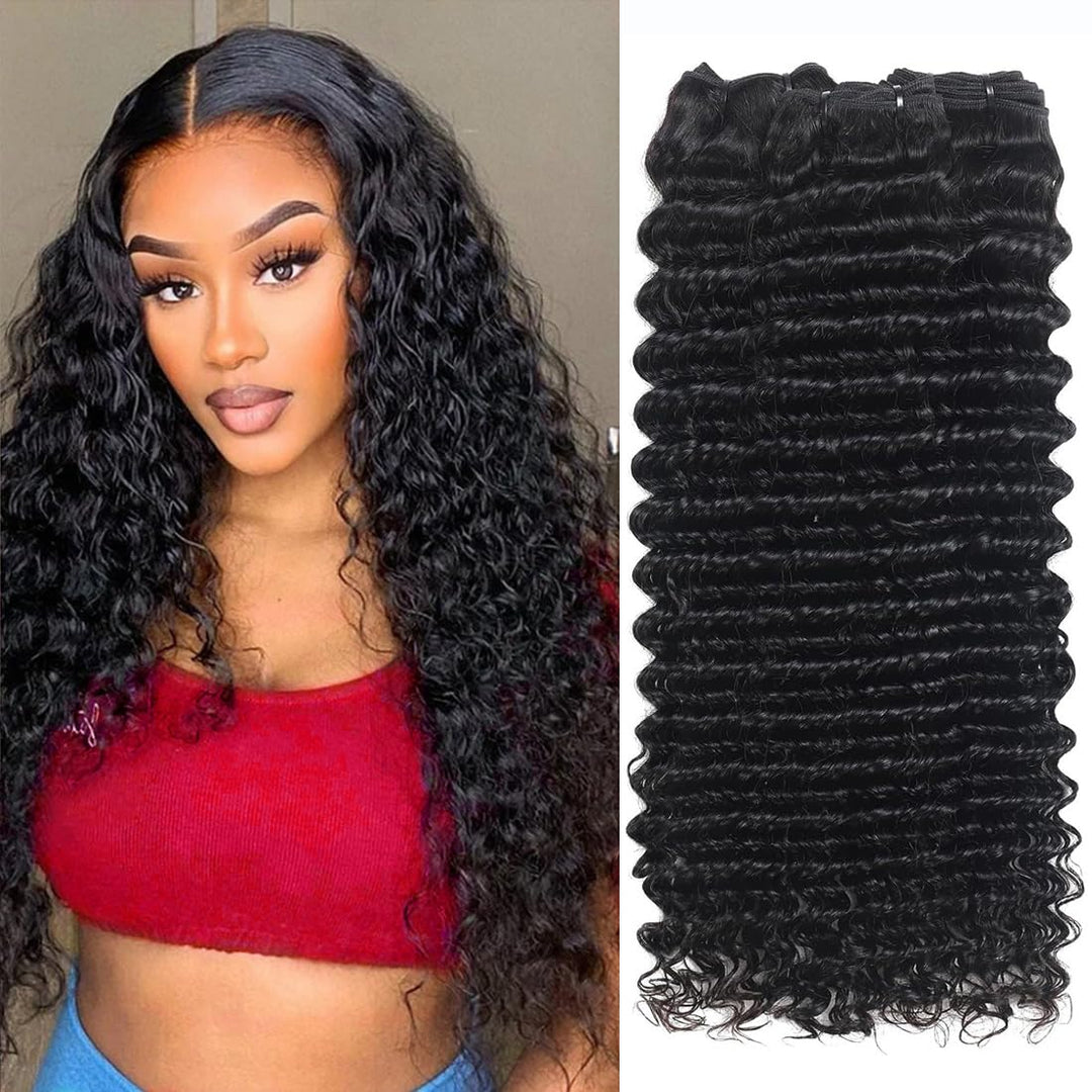 Deep Wave Human Hair Bundles 18 20 22 Inch Deep Curly Bundles Human Hair 12A Unprocessed Brazilian Virgin Weave 3 Bundles Double