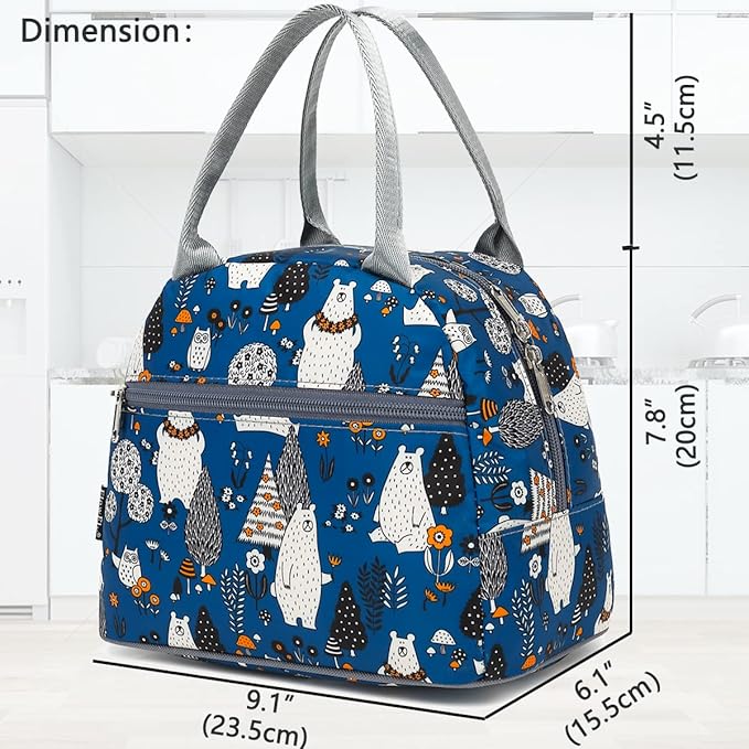FlowFly Insulated Lunch Cooler Bag - Owl Tote Organizer for Women/Men