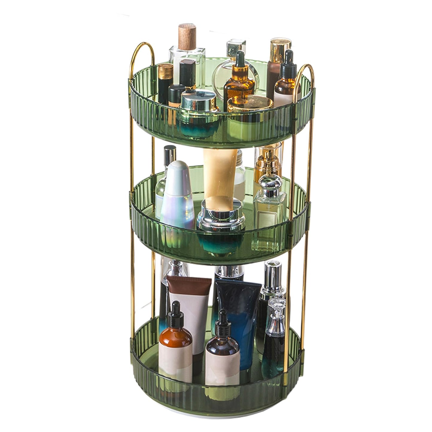 360 Rotating Makeup Organiser,Cosmetic Storage Skincare Makeup Spinning Holder Lipsticks Brushes Perfume Display Stand Box for Vanity Desk, Dresser, Bathroom (Green 3Tier)