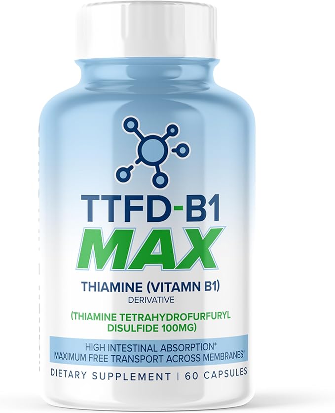 TTFD Thiamine B1 Supplement 60Capsules Made in USA- Thiamine TTFD Vitamin B1 MAX, High-Potency Supplement for Energy & Focus, Supports Healthy Nerve Function & Overall Wellness by MaxLife Naturals