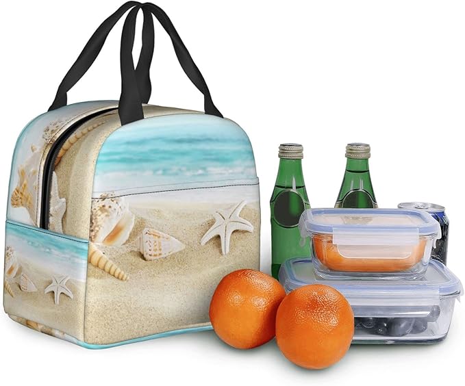 Imiss Starfish Lunch Box Blue Lunch Bags for Women Men, Beach Water-resistant Lunch Tote Portable Thermal Lunchbox Tote Bag for Office Work Picnic
