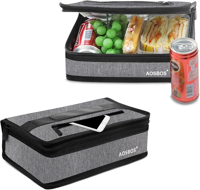 Aosbos Small Lunch Bag Insulated Lunch Box for Men Women Portable Mini Cooler Bags Compact Soft Lunch Tote Thermal Lunch Pail Lunchbox Reusable Meal Prep Container Grey