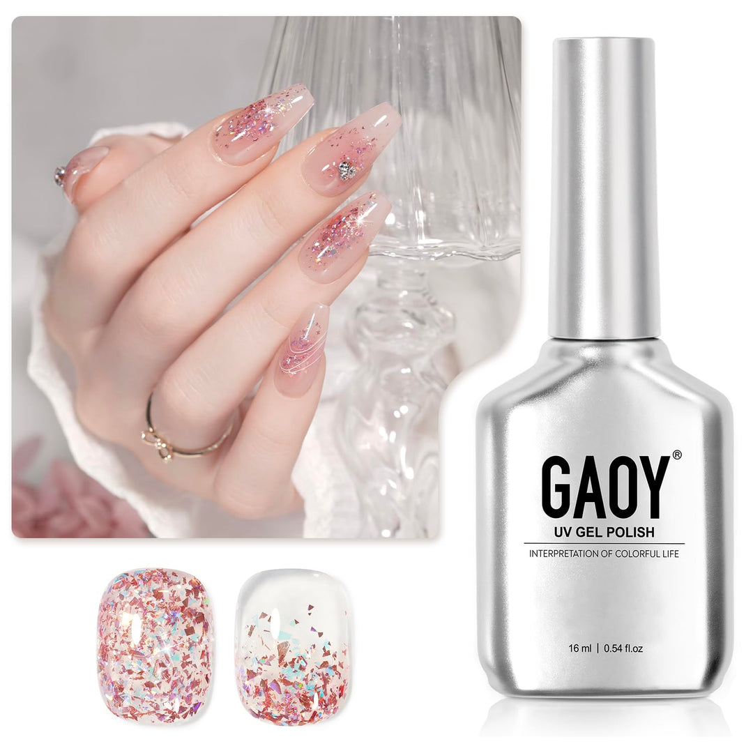 Gaoy Glitter Gel Nail Polish, 16Ml Pink Sparkly Gel Polish, Diamond Shiny Uv Gel For Nail Art, Soak Off Nail Polish Home Diy, 20