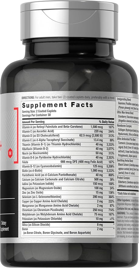 Horbäach Mens Multivitamins 50 Plus | 60 Caplets | with Calcium, Magnesium, Vitamin A, B, C, D & E | 50+ Advanced Formula | Non-GMO & Gluten Free Supplement