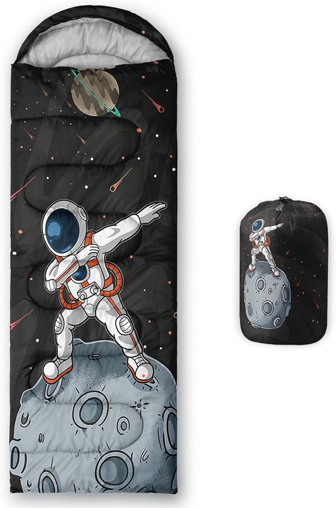 AILONEN Boys Sports Camping Sleeping Bags,Lightweight & Waterproof,3 Season Warm & Cool Weather,Black Player Basketball Sleeping Bags for Kids Adults,Travelling,Outdoors