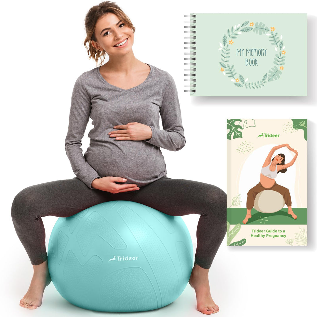 Trideer Pregnancy Ball Birthing Ball, 1.7mm Extra Thick Yoga Ball for Maternity, Labor Birth, Exercise, Physio, Recovery Guide & Baby Memory Book Included, 440LB Anti-Burst & Non-Slip Stability Ball