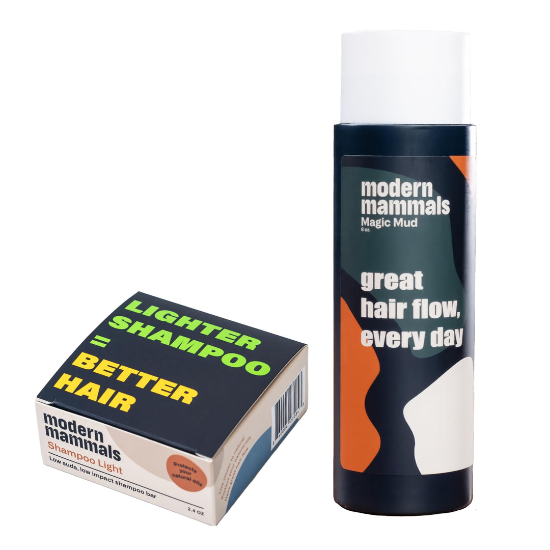 Modern Mammals Light Shampoo Bar - Minimalist Hair Care Low Suds Low Lather Vegan Sensitive Scalps No Poo Anti Poof Natural Ingredients Fragrance-Free (Bar + 8oz Bottle, 2.40 Ounce (Pack of 1)