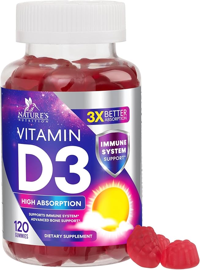 Vitamin D3 Supplement Gummy 5000 IU (125 mcg) Dietary Vitamins D for Men & Women - Bone, Teeth, Muscle & Immune Health Support, High Potency VIT D3 Nature's Non-GMO & Gluten Free - 120 Gummies