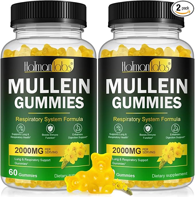 120 Count Mullein Gummies for Lungs, 2000 MG(50:1 Extract) Mullein Leaf Extract for Lung Cleanse and Respiratory Support, Natural Mullein Herbal Supplement, Pear Flavor Gummies