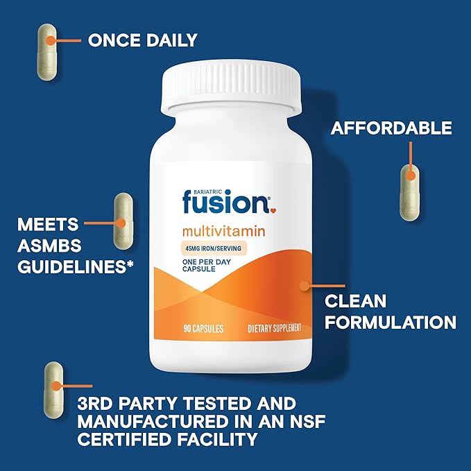 Bariatric Fusion One Per Day Bariatric Multivitamin with Iron | Easy to Swallow Capsule | Vitamin for Bariatric Surgery Patients | Gastric Bypass and Sleeve Gastrectomy | 90 Count | 3 Month Supply