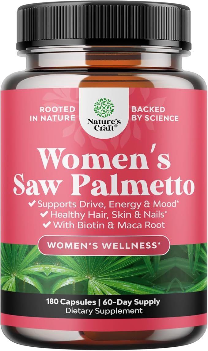 Extra Strength Saw Palmetto for Women - DHT Blocker Restoring Hair Vitamins for Hair Health - 500mg Pure Saw Palmetto Capsules with Maca Root & Biotin for Stronger Healthier Looking Hair 180 Capsules
