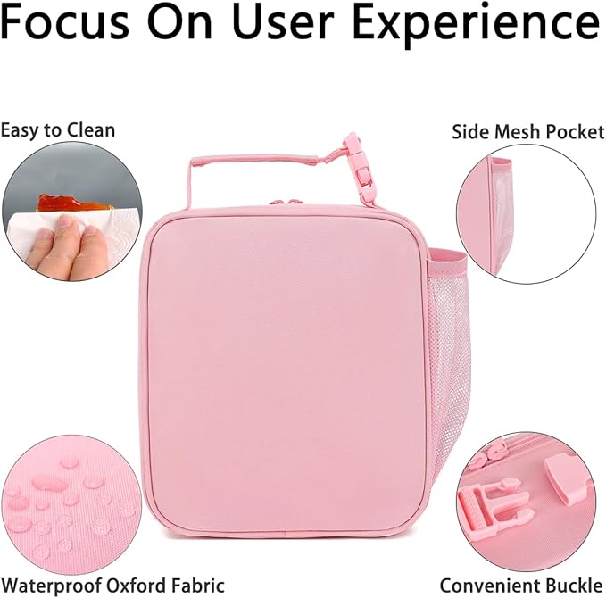 Lunch Box for Kids Boys Girls Men Women, Insulated Small Soft Cooler Lunch Bag Kit for School Work Picnic Travel - Reusable Portable lunchbox, Pink