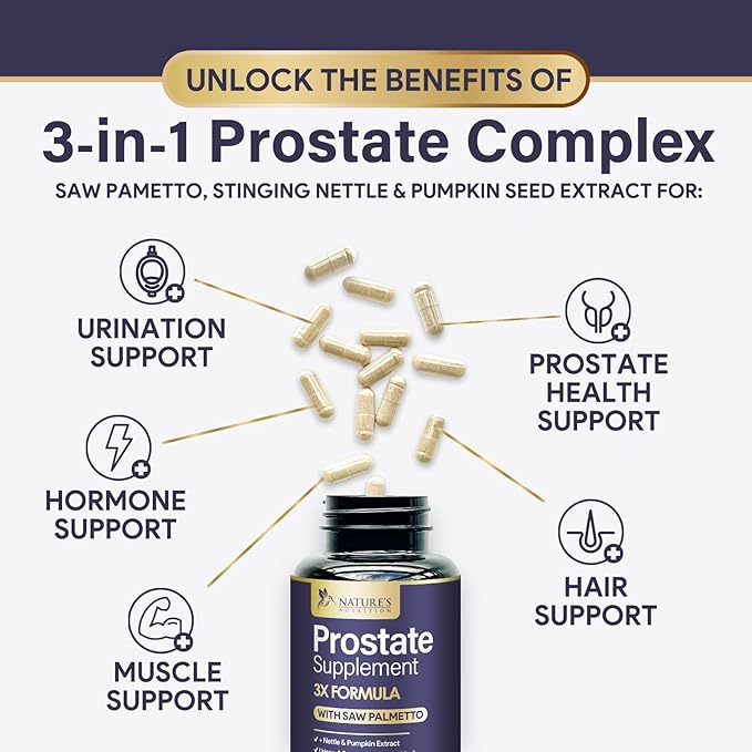 Prostate Health Supplements for Men - Support Complex Formula with Saw Palmetto, Beta Sitosterol, Stinging Nettle, Pygeum, Pumpkin Seed, Zinc - Supports Prostate & Urinary Health - 120 Capsules