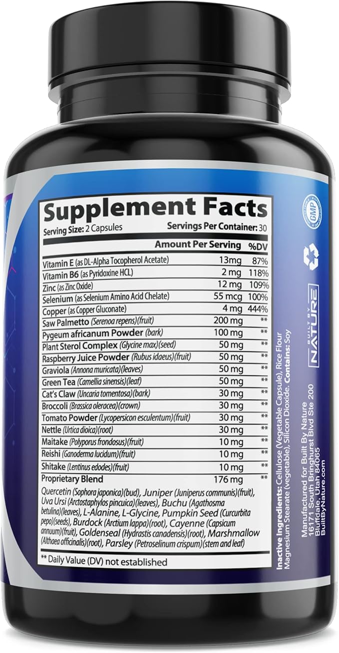 Built by Nature Saw Palmetto for Men - Prostate Health Supplement Extract, Non-GMO, Gluten-Free, Supports Prostate & Urinary Health, Aids Bladder Emptying, 60 Capsules