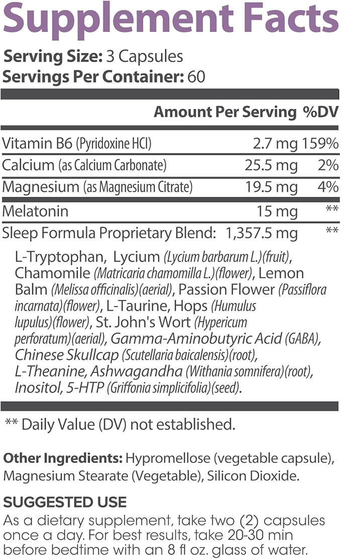 Natural Sleep for Adults – Herbal Supplement with Melatonin, Valerian Root, Magnesium - Deep Sleep Support to Promote Calm Deep Sleeping for Better Rest (180 Count)