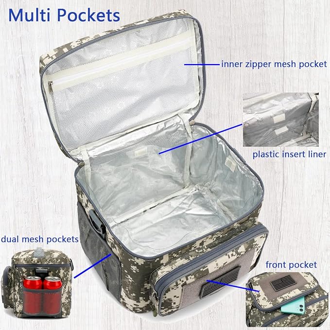 FlowFly Tactical Lunch Bag Large Insulated Lunch Box Cooler Tote for Men, Women with MOLLE/PALS Webbing (Digital#Camo, Large)