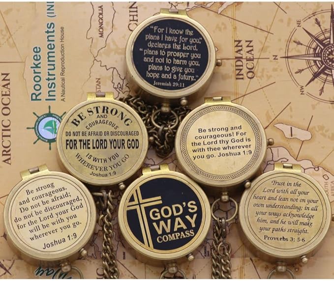 Be Strong And Courageous, Joshua 1:9, Solid Brass Directional Engraved Compass, Baptism Gifts for Boys Girls, First Communion, Christian Gifts for Men, First Confirmation Gifts for Boys Catholic Gifts