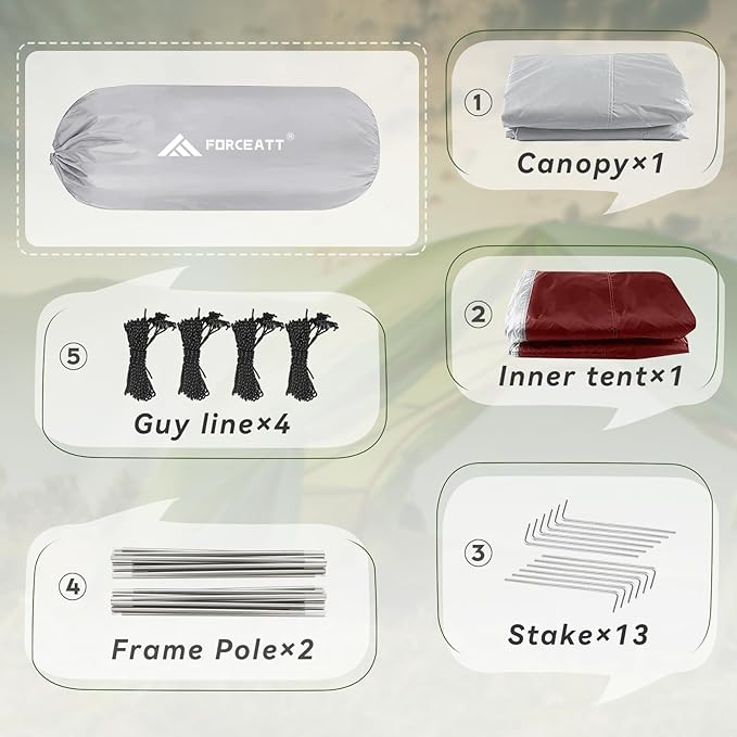 Forceatt Camping Tent 2/3/4 Person, Professional Waterproof & Windproof Lightweight Backpacking Tent Suitable for Outdoor,Hiking,Camping, Mountaineering and Travel