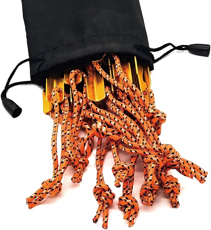 15Pack Tent Stakes, 7075 Aluminum Tent Stakes Heavy Duty, Lightweight Metal Stakes with Pull Rope, Tent Pegs for Backpacking, Durable Camping Tent Accessories, Orange