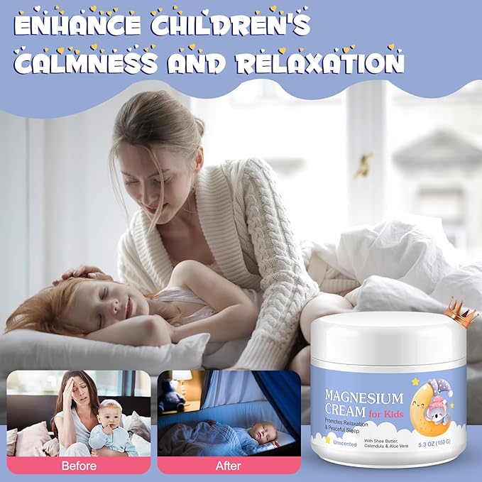 Magnesium Cream for Kids -Magnesium Oil Lotion For Bone & Muscle Relaxation,Soothe and Nourish Skin with Calendula,Aloe Vera,Shea Butter-All-Natural Magnesium Oil for Kids' Calm,Sweet Sleep Experience