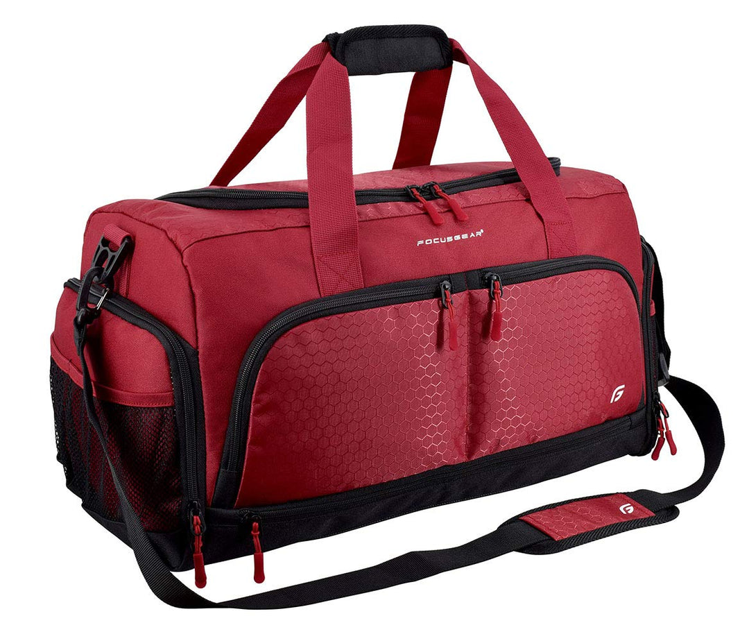 Ultimate Gym Bag 2.0: The Durable Crowdsource Designed Duffel Bag with 10 Optimal Compartments Including Water Resistant Pouch, Red, Medium (20"), Red, Medium (20")