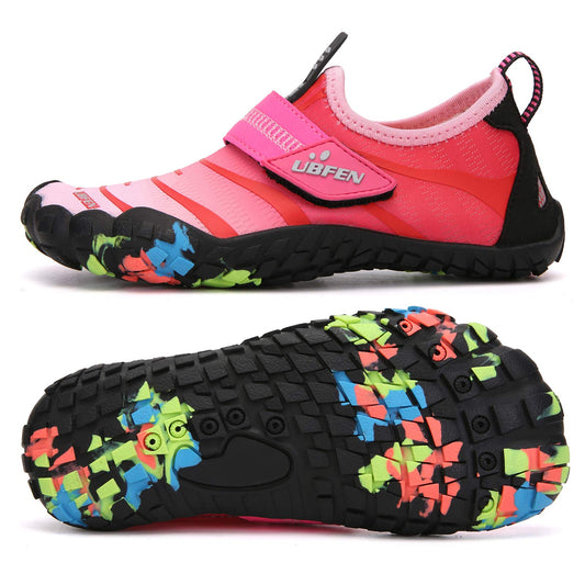 UBFEN Water Shoes for Kids Boys Girls Aqua Socks Barefoot Beach Sports Swim Pool Quick Dry Lightweight Toddler Little Big Kid B Black Pink 8 Toddler