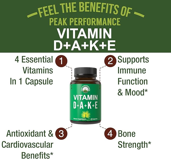 DAKE Vitamin Supplement. Vitamin D 5,000 iu + Vitamin A + Vitamin K + Vitamin E In 1 Vegan Capsule. ADK Vitamin Supplement With E. D3 K2. Essential Vitamins For Mood, Immune, Bone, Vision, Heart