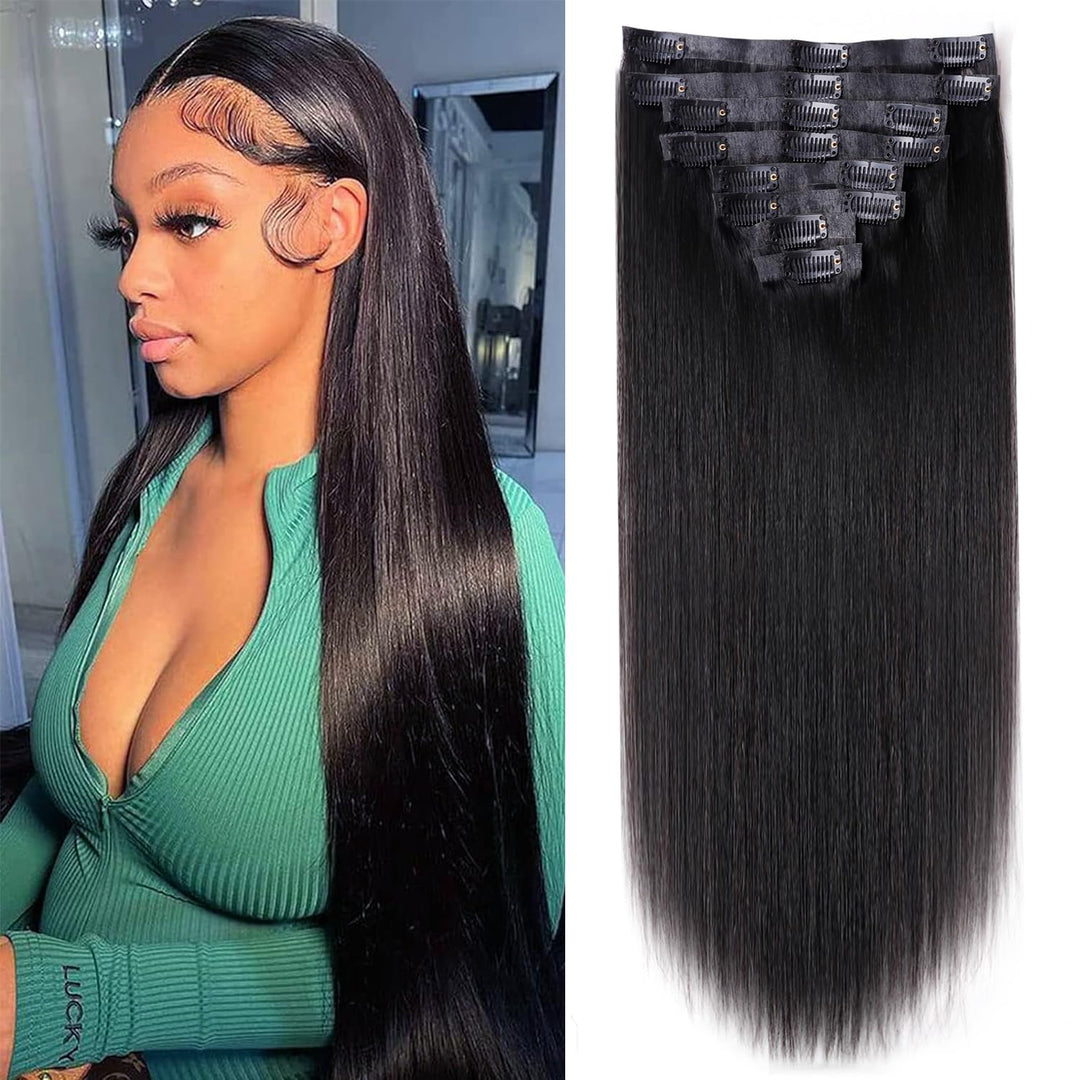 Seamless Clip In Hair Extensions Real Human Hair, 8Pcs 120G Straight Remy Human Hair Extensions 14 Inch Natural Black Natural Th