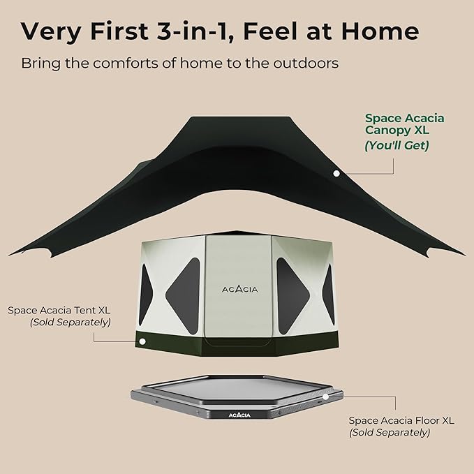 ACACIA Canopy 2-3 Person for Space Acacia Camping System, PU2000 Waterproof Camping Tarp for 4 Season Camping, UPF50+ Sunproof Tent Tarp with 2 Telescoping Poles, Carry Bag, Summer Night