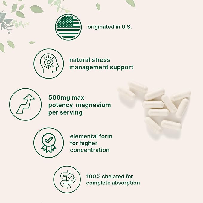 Magnesium Glycinate 500mg Per Serving, 240 CapsuleS | Potent Elemental Form, 100% Chelated, High Absorption | Healthy Muscle, Bones, & Mood Support Supplement | Non-GMO