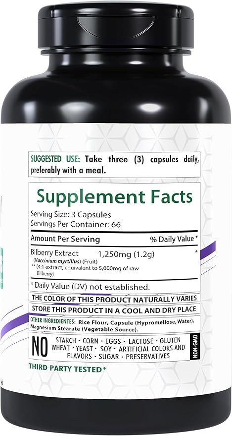 Bilberry Extract 5000mg | 200 Veg Capsules | Extra Strength | Made in USA | Non-GMO| Gluten-Free