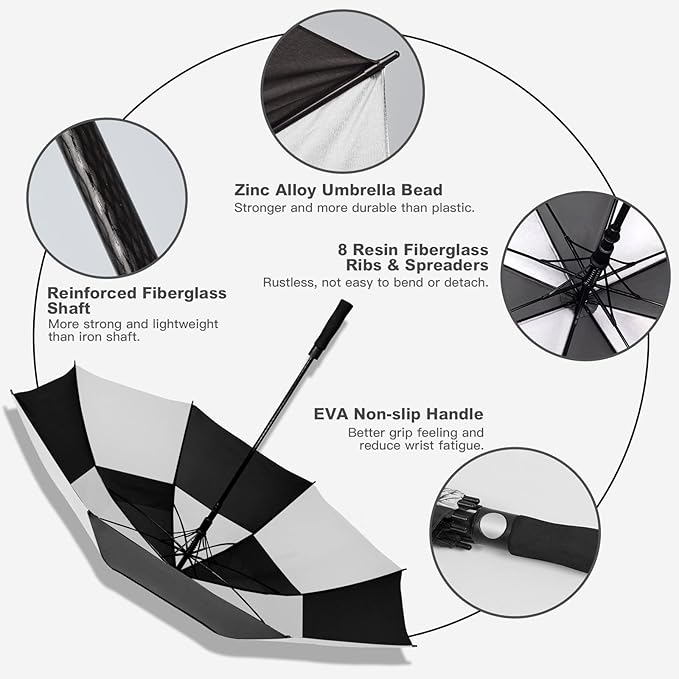 Auto Open Golf Umbrellas 62/68/72 Inch Extra Large Oversize for Business & Home, Ventilated Double Canopy Windproof Waterproof Stick Umbrella for Rain & strong wind