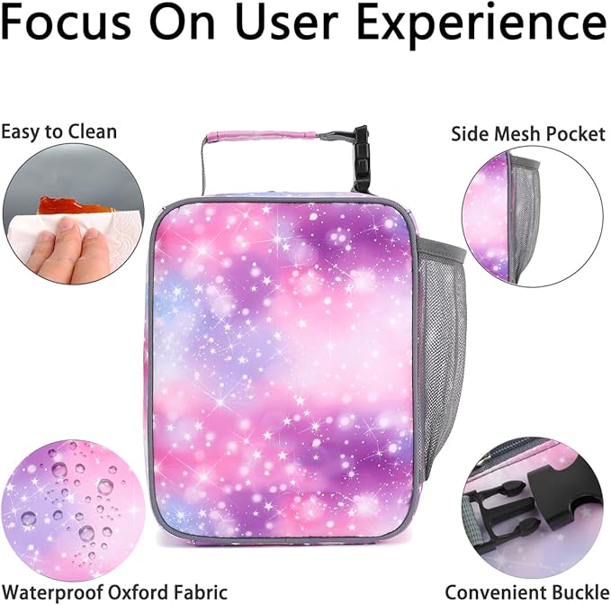 Lunch Box for Kids Boys Girls Men Women, Insulated Small Soft Cooler Lunch Bag Kit for School Work Picnic Travel - Reusable Portable lunchbox,Galaxy