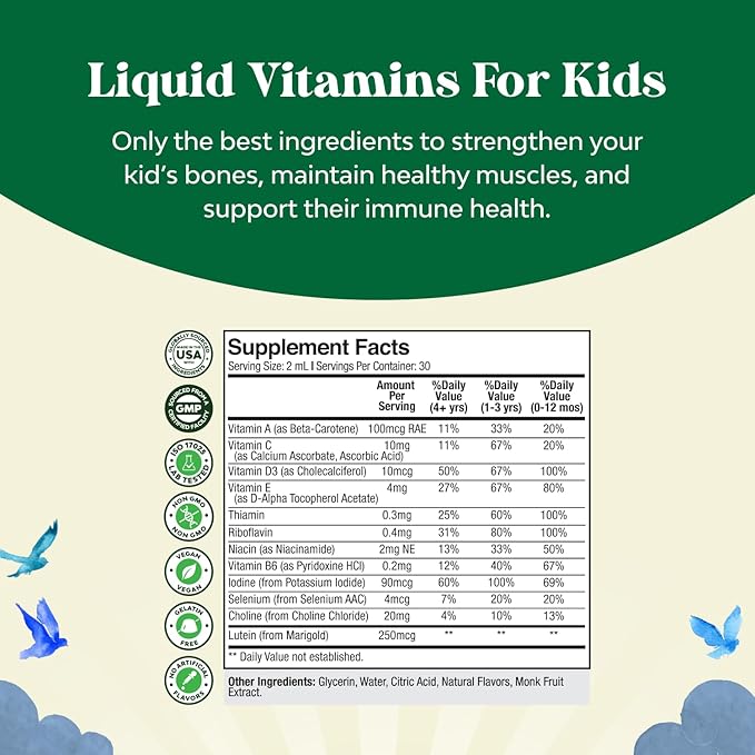 Natures Craft Liquid Multivitamin for Kids Immunity Support - Yummy Toddler Supplement with a C D3 E B6 and Vitamins of All Ages High Absorption