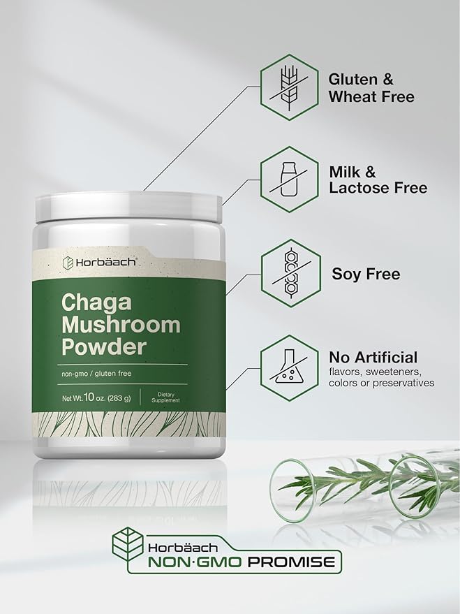 Horbäach Chaga Mushroom Powder | 10 Ounce | Vegan, Non-GMO & Gluten Free Supplement