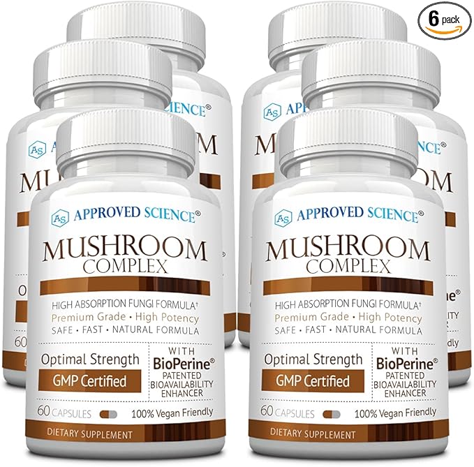 Approved Science Mushroom Complex - Support The Immune System and Cognitive Function - with Lion’s Mane, Chaga, Reishi, Turkey Tail, Shiitake, Oyster, and More - 6 Month Supply - Vegan